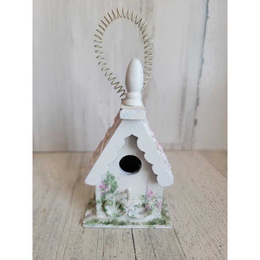 Unique white mini birdhouse ornament Xmas floral moss spring Easter home